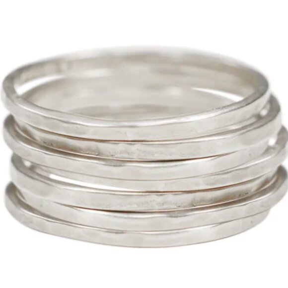 Me&Ro Sterling Silver Thin Flattened Ring (Set of 7) - Picture 2 of 2